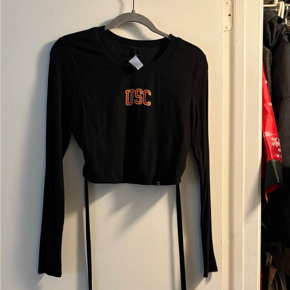 USC Black Long Sleeve Crop Top